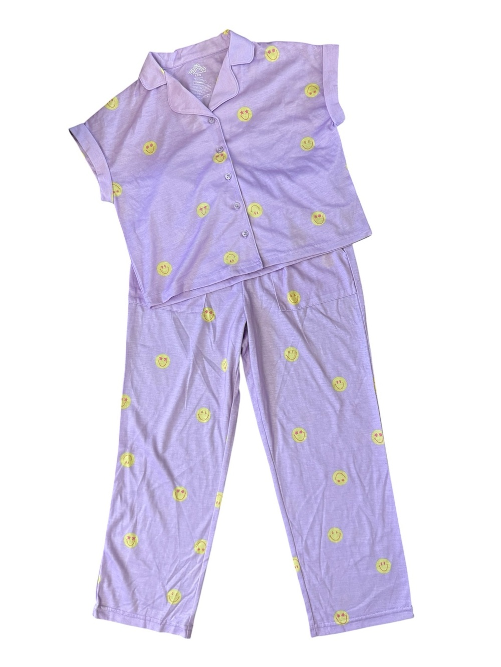 THEREABOUTS NEW Girls Lavender Smiley Face PJS Size 7/8 Pajama Set